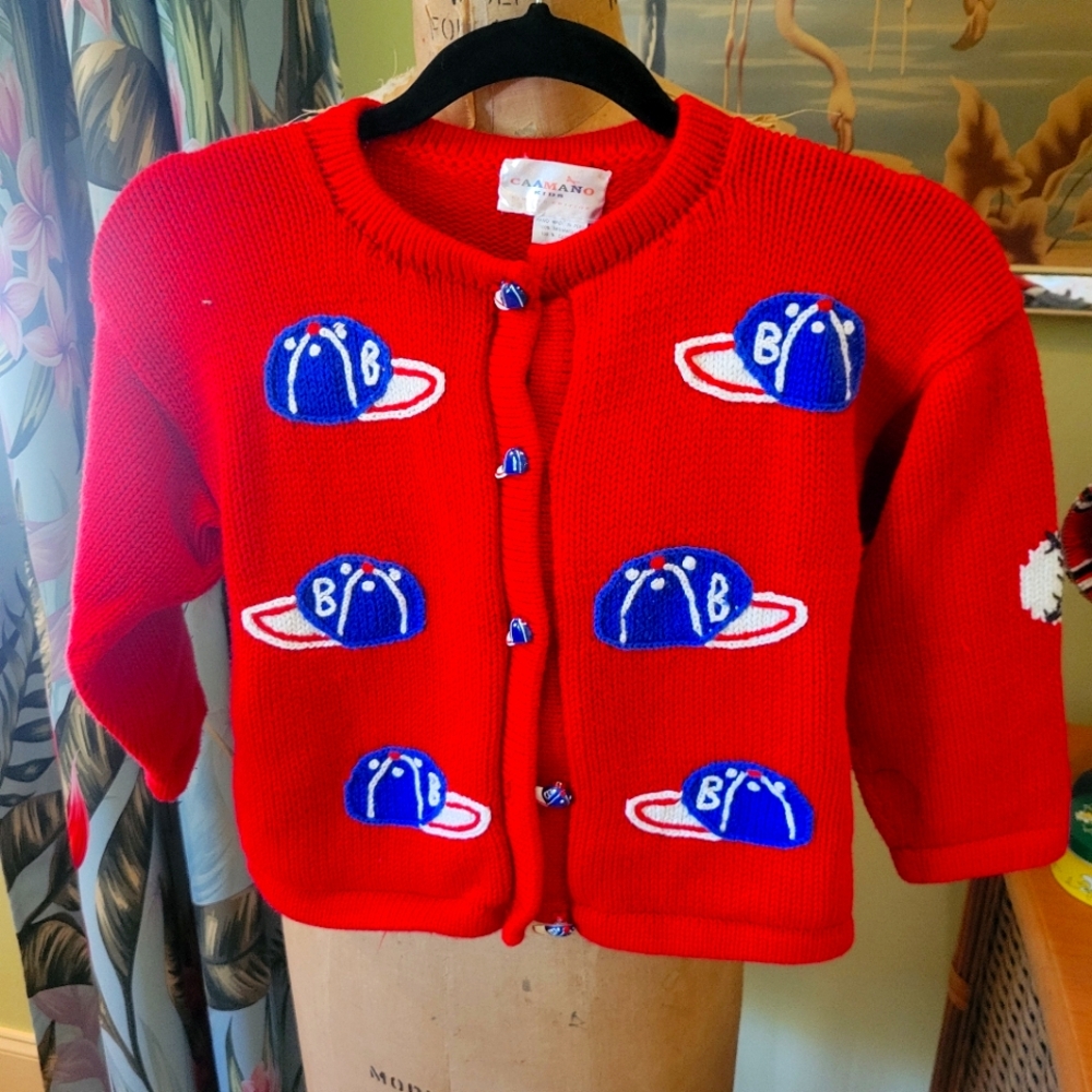 JUST IN TIME FOR BASEBALL SEASON!! A Red Baseball Embroidered Sweater